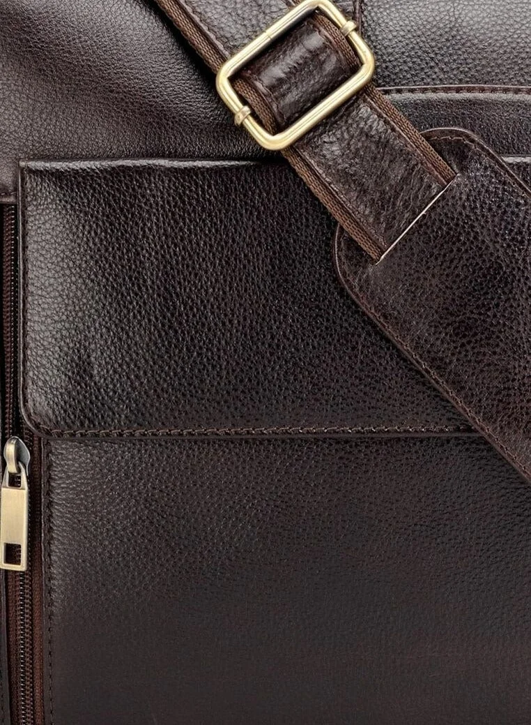 Teakwood 15 Teakwood Genuine Leather Laptop  Unisex Messenger Bag | Fits up to 15” Laptop | Brown Premium Business Briefcase | Multi-Compartment | Shoulder Strap | Durable Office & Travel Bag for Men | Best Price UAE