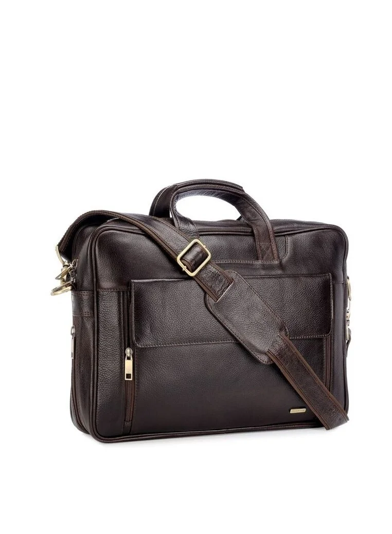 Teakwood 15 Teakwood Genuine Leather Laptop  Unisex Messenger Bag | Fits up to 15” Laptop | Brown Premium Business Briefcase | Multi-Compartment | Shoulder Strap | Durable Office & Travel Bag for Men | Best Price UAE