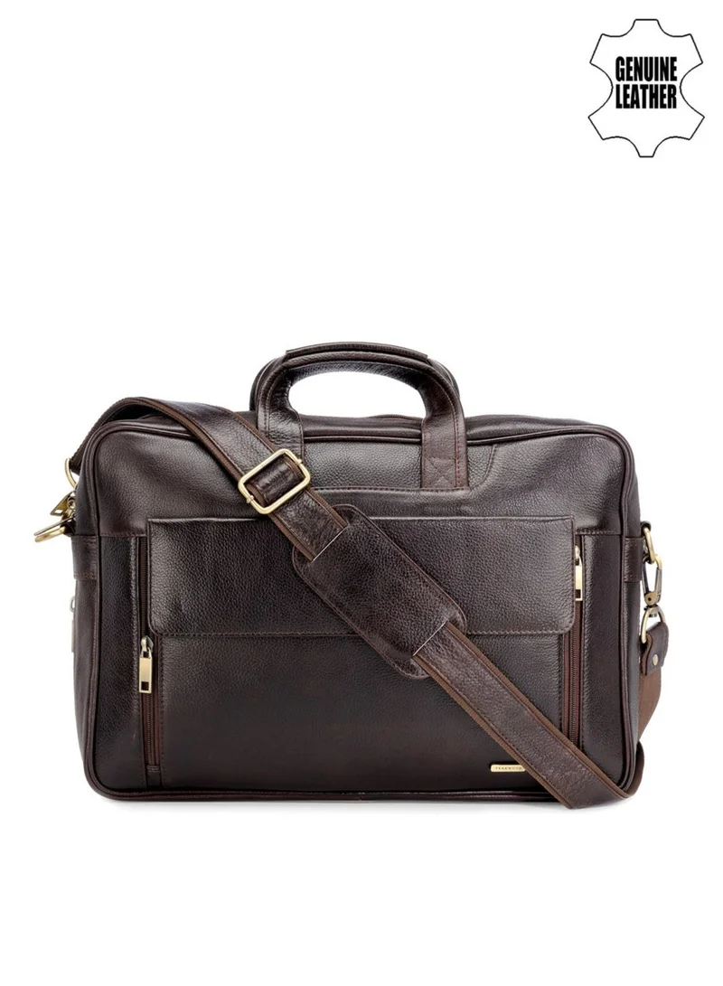 Teakwood 15 Teakwood Genuine Leather Laptop  Unisex Messenger Bag | Fits up to 15” Laptop | Brown Premium Business Briefcase | Multi-Compartment | Shoulder Strap | Durable Office & Travel Bag for Men | Best Price UAE