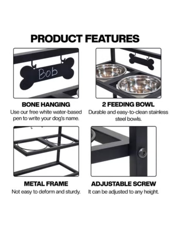 NNC PETS Raised dog bowl stand for Small to Medium dogs, 3 Height adjustable metal dog feeding station with 2 Stainless steel bowls, Name Tag, and Pen, Ideal for indoor use, Easy assembly, 32 cm (Black) - Image 3