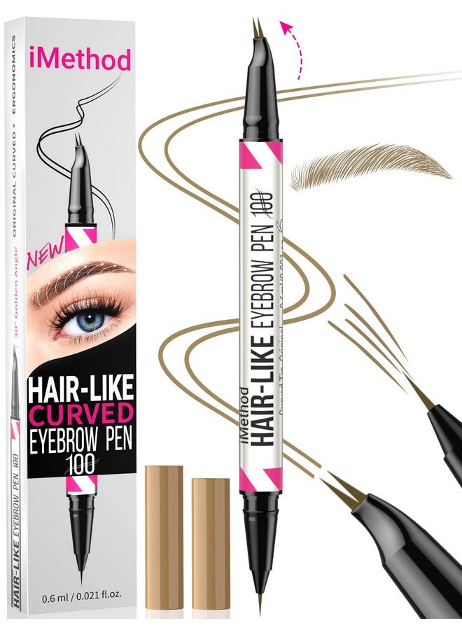 iMethod Curved Eyebrow Pen - Eyebrow Pencil 2-In-1 Dual-Ended Eyebrow Pen With Curved Tip And Precise Brush-Tip, Microblading Eyebrow Pen For Natural Hair-Like Brows, Long Lasting, Light Brown - Image 1