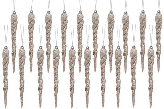 120MM 48 GLITTER ICICLE DECORATIONS CHRISTMAS TREE TRIMS CHAMPAGNE 20