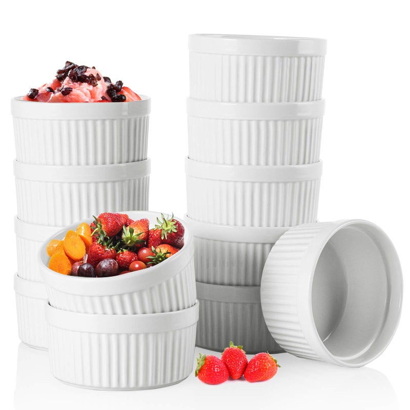 Foraineam 12 Pieces 8 oz Porcelain Souffle Dishes, Oven Safe Ramekins White Bakeware Set Dessert Custard Baking Dishes Cups for Baking, Cooking, Serving and More - Image 1