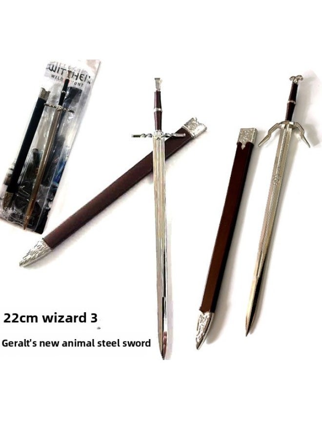Wizard 3 Jelot Beast Steel Sword Double-headed Beast Sword Animation Alloy Weapon Model Ornaments 22cm-color:22cm Steel Sword-brown Sheath