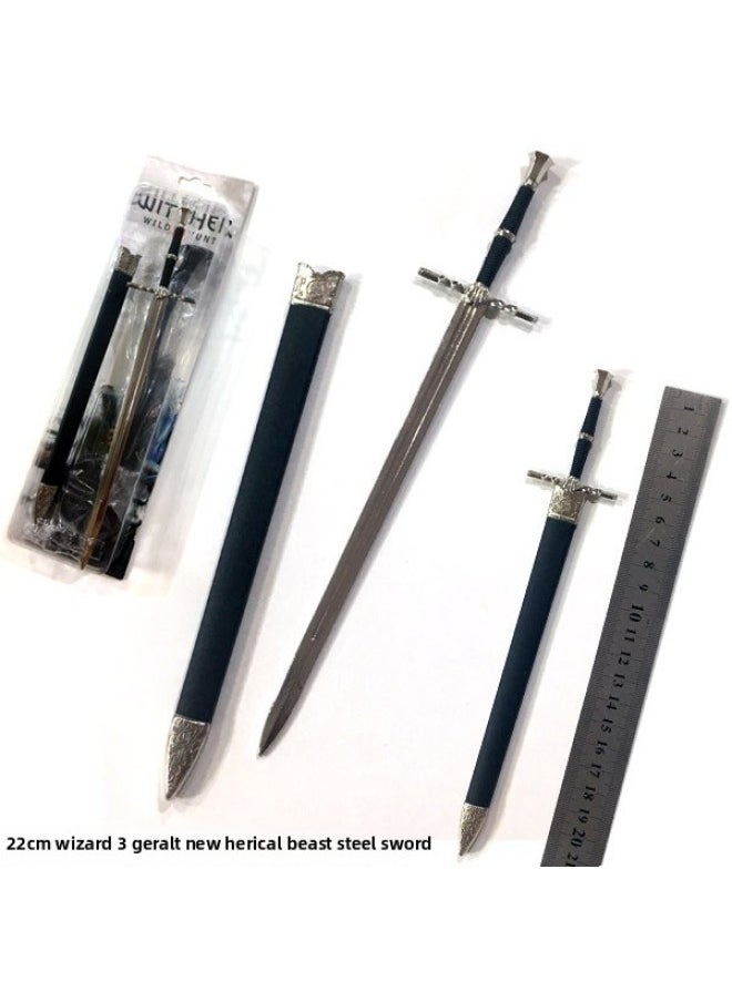 Wizard 3 Jelot Beast Steel Sword Double-headed Beast Sword Animation Alloy Weapon Model Ornaments 22cm-color:22cm Steel Sword-brown Sheath