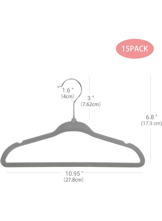 ManGotree Baby Velvet Hangers, Infant and Toddler Hangers, No-Slip Children Hangers, Ultra-Slim Space Saving Kids Sturdy & Durable Clothes Hangers 15 Pack (Grey) - Image 2