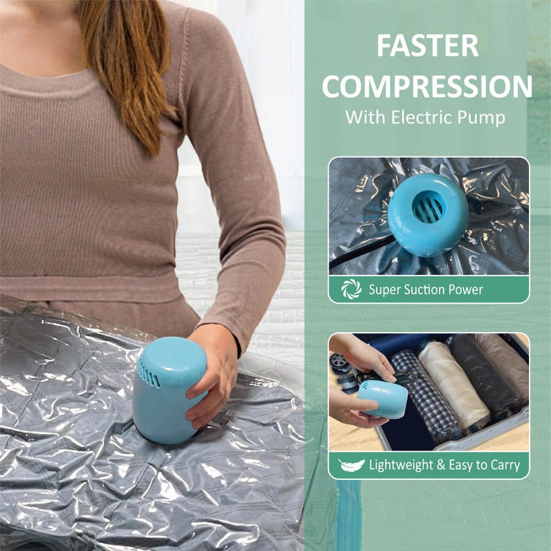 Roomimaster Vacuum Storage Bags with Electric Pump, 10 Large Space Saver Vacuum Seal Bags with Pump, Vacuum Sealer Compression for Clothes, Comforters, Blankets, Bedding - Image 3