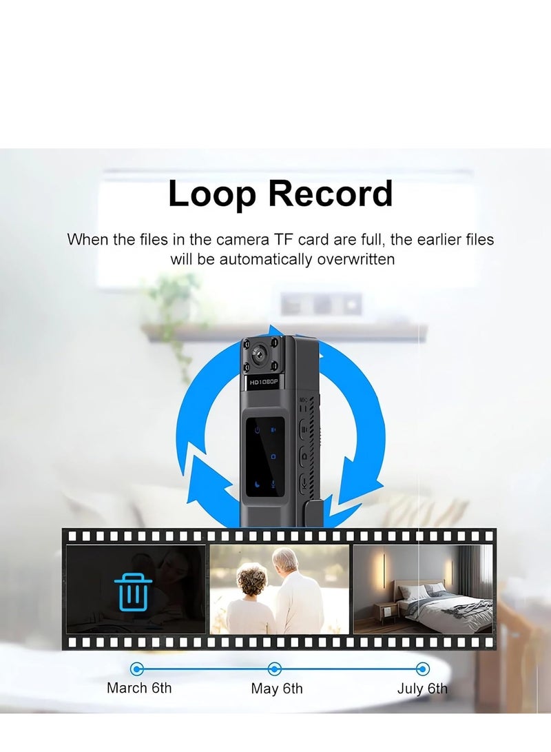 KASTWAVE كاميرا 1080P HD مثبتة على الجسم، كاميرا صغيرة يمكن ارتداؤها على الجسم مع رؤية ليلية، لتسجيل إنفاذ القانون، للاستخدام الداخلي/الخارجي مع رؤية ليلية، عمر بطارية 8 ساعات - Image 5