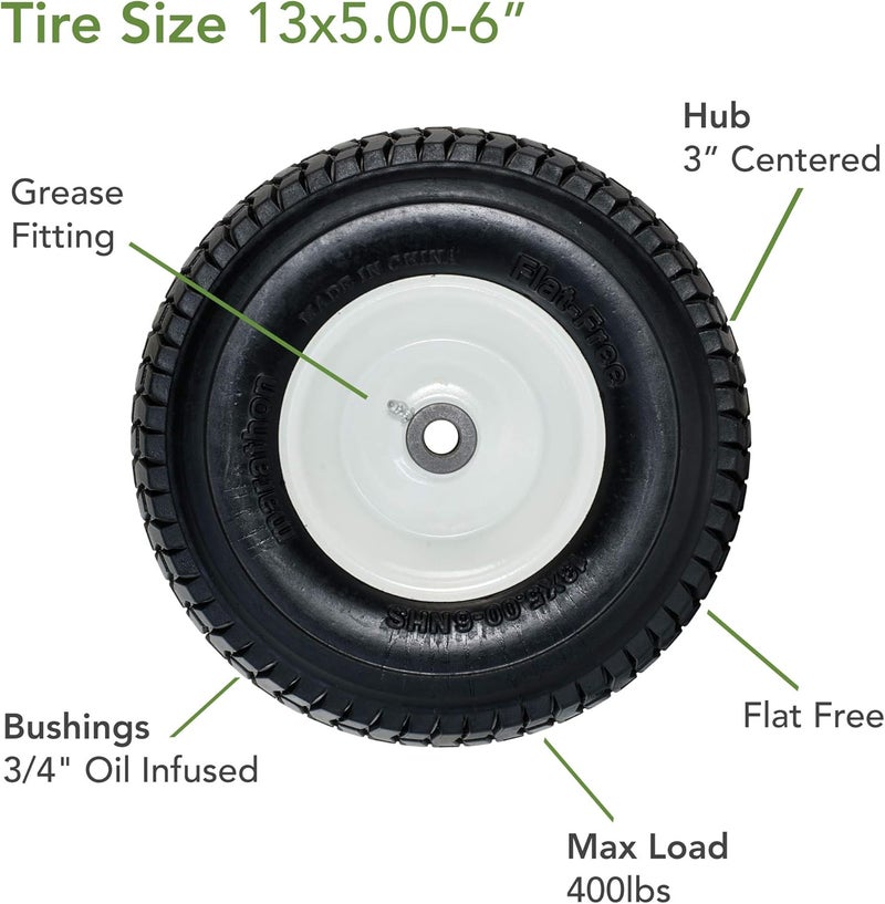 Marathon إطار وعجلة ماراثون 30326 خالية من الهواء 13x5006 مع محور مركزي بديل لفرامل العشب سهل التركيب - Image 4