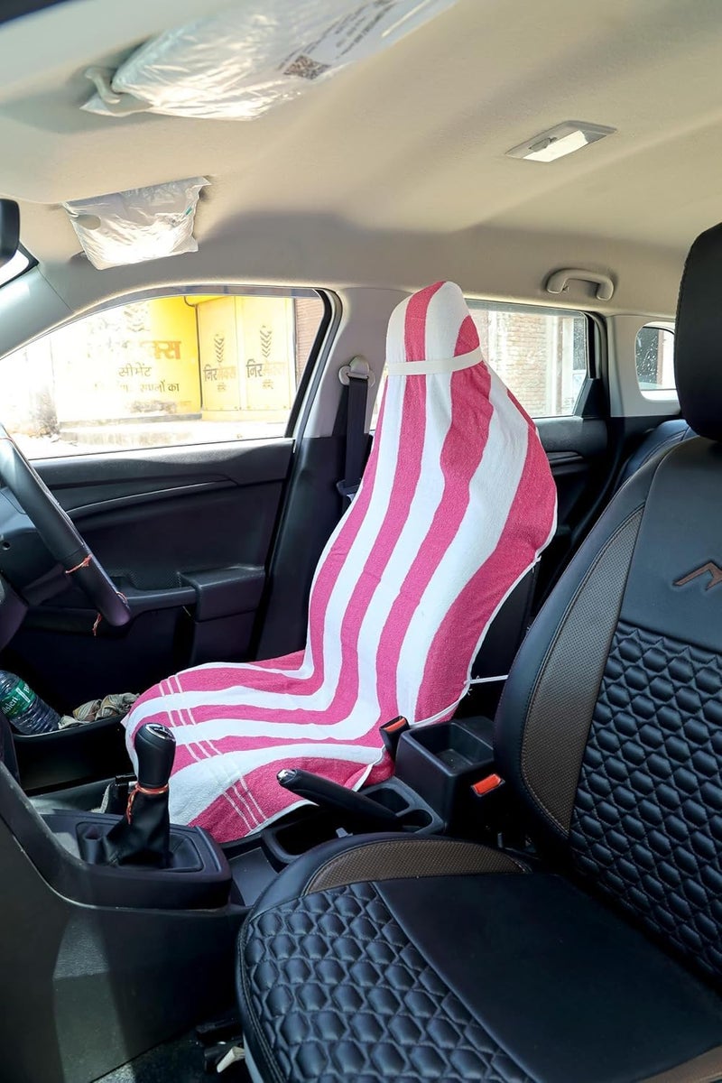 DRYHUG 100% Superfine Cotton Solid Large Luxury All Car Seat Towel with Tie Knot & elistick 550 GSM - (Pack of 1,) Original Product AS PER Picture Shown (Colour White Pink) - Image 2