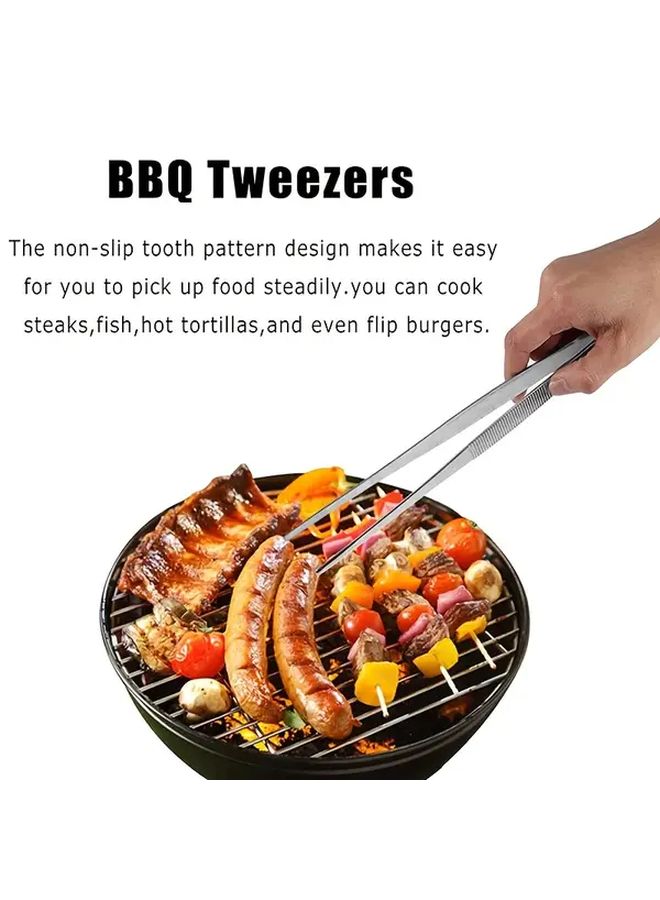Stainless Steel 9.84 Inch BBQ Tongs Set Straight And Curved Tweezers - Image 5