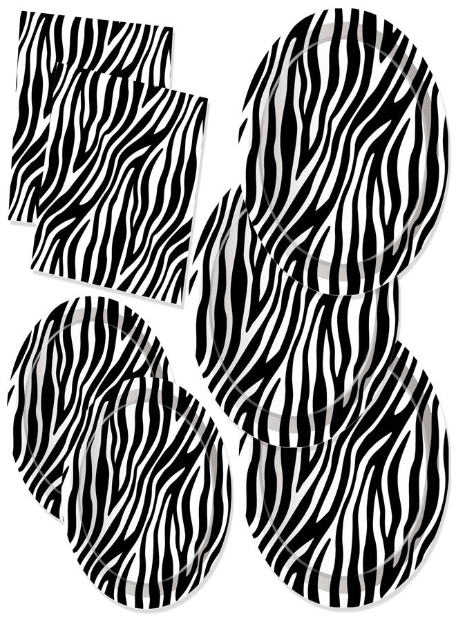 CC HOME Zebra Pattern Birthday Paper Plates Napkins Safari Animal Zebra Disposable Tableware Set Party Supplies Jungle Theme Dinnerware Serves 24 Guests for Audlts Kids Baby Shower Birthday 88PCS - Image 1