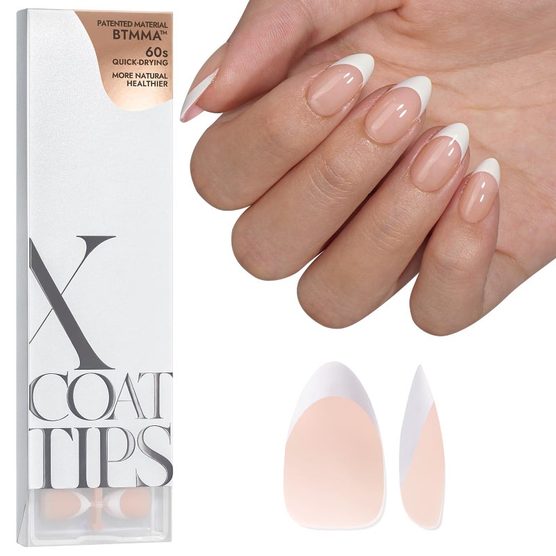BTArtboxnails Soft Gel Nail Tips - XCOATTIPS French Series French Tip Press on Nails, Short Almond Press On Nails, Nude Acrylic Fake Nails Glue On Nails Extension Set - Image 1
