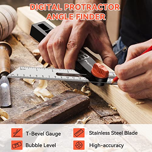 Preciva T-Bevel Gauge & Protractor with Horizontal and Vertical Bubble,0-338° Digital Angle Finder Protractor 230mm/8inch Display for Carpentry Woodworking, Metalworking, Construction - Image 2