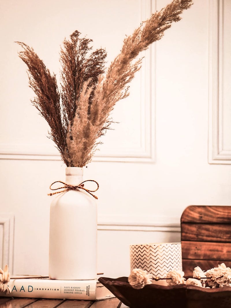 PUREZENTO White Ceramic Bottle Vase 8 Inch - Pack of 1 | Modern Pampas Vases for Home Decor, Wedding, Dinner Table Centerpiece & Showpiece | Decorative Bottle Vase for Flowers and Pampas Grass - Image 1