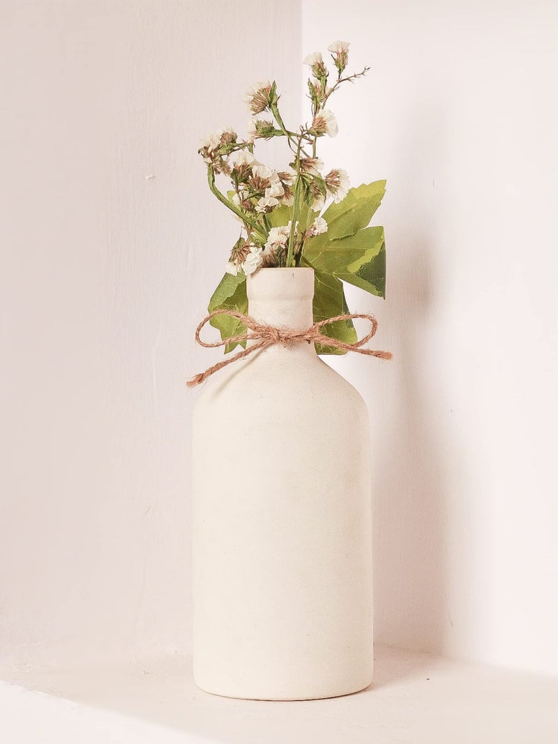 PUREZENTO White Ceramic Bottle Vase 8 Inch - Pack of 1 | Modern Pampas Vases for Home Decor, Wedding, Dinner Table Centerpiece & Showpiece | Decorative Bottle Vase for Flowers and Pampas Grass - Image 4