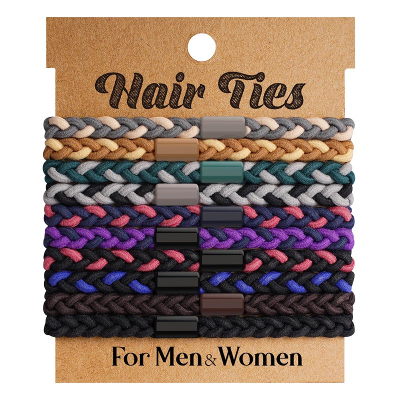 EasYoung 10pcs Braided Hair Ties for Thick, Curly Hair - No Crease Coils for Men's Buns & Women's Long Hair - Image 1