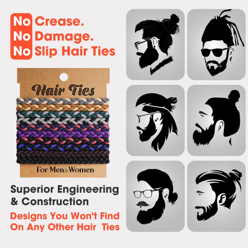 EasYoung 10pcs Braided Hair Ties for Thick, Curly Hair - No Crease Coils for Men's Buns & Women's Long Hair - Image 2