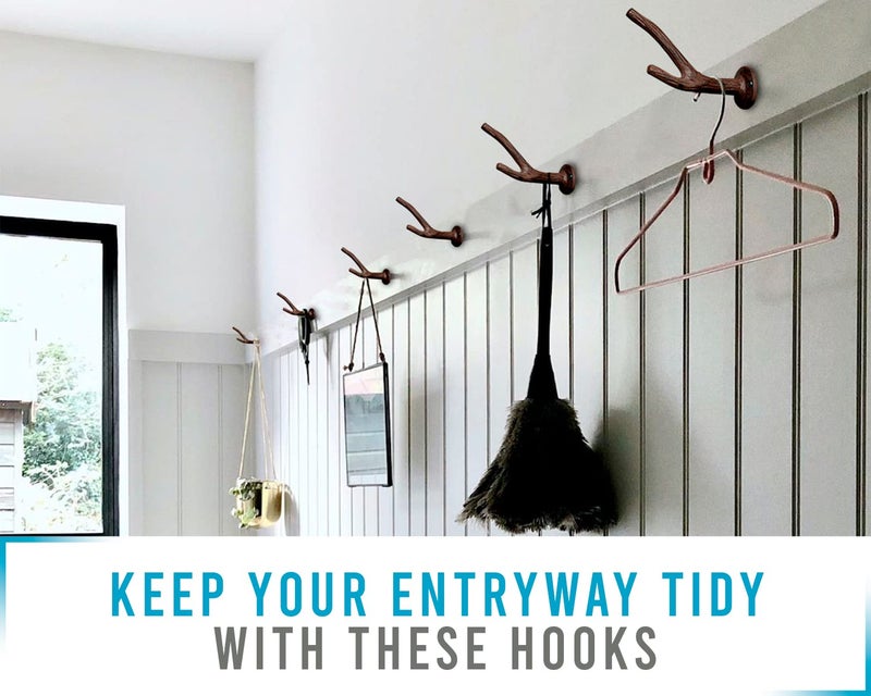 كومفيفي خطاف مثبت على الحائط بفرع من الحديد الزهر - خطاف حائط لسترة المعطف وما إلى ذلك - خطاف معطف مثبت على الحائط - ديكور ريفي عتيق - مع براغي ومراسي - بطول 5 بوصات - Image 3