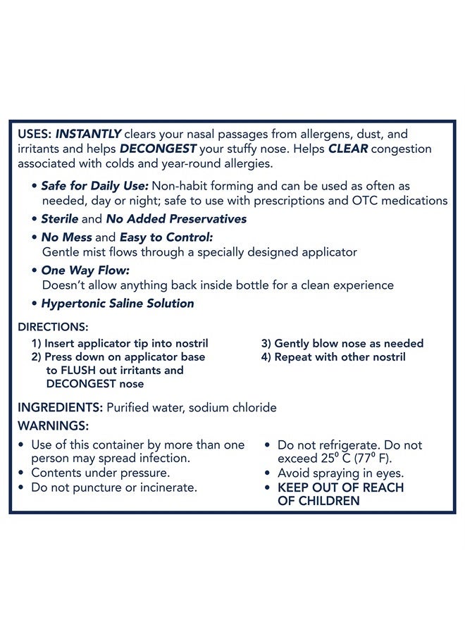 Vicks رذاذ الأنف الملحي سينكس، خالي من الأدوية، رذاذ فائق الدقة، يخفف احتقان الجيوب الأنفية بسرعة، Clears mucus من نزلة برد أو حساسية، للاستخدام اليومي 5.0 أونصة سائلة - Image 2