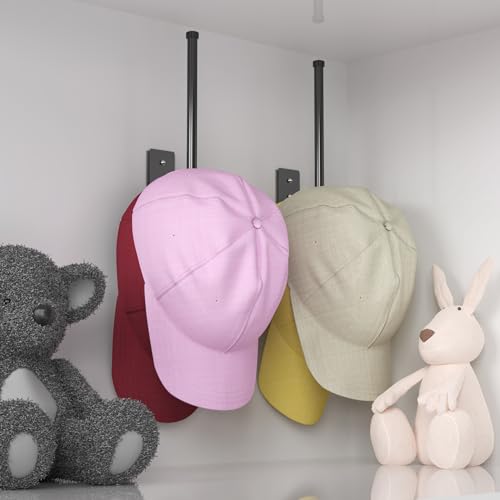 Durmmur 2 Pack Black Hat Racks for Baseball Caps, Stainless Steel Hat Organizer for Baseball Cap, Hat Holder Storage Organizer, Hat Hanger Strong Adhesive/Wall Drilled for Door, Bedroom, Closet(8.26 in) - Image 2