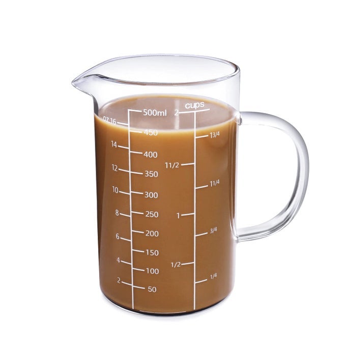 GLASS MEASURING CUP INSULATED HANDLE VSHAPED SPOUT HIGH BOROSILICATE GLASS MEASURING CUP FOR KITCHEN OR RESTAURANT EASY TO READ 500 ML 05 LITER 2 CUP
