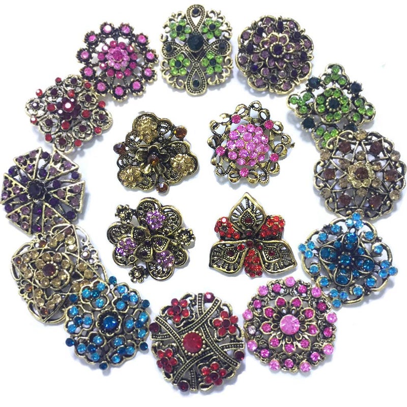 Ezing Lot 24pc Shining Rhinestone Crystal Brooches Pins DIY Wedding Bouquet Kit (E) - Image 2
