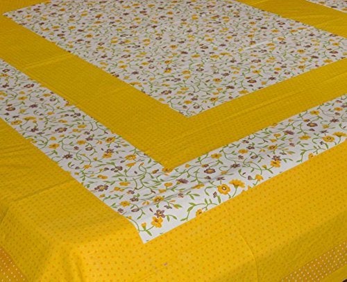 ART WORLD King Size Double Bed Sheet with Pillow Covers Pure Cotton Rajasthani Jaipuri Traditional Printed Bedcover (Yellow, King) - Image 5