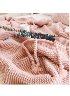 Y&D Simple Solid Color Knitted Throw Blanket Cotton Pink  - Image 3
