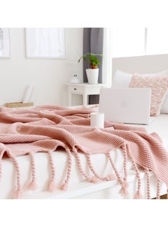 Y&D Simple Solid Color Knitted Throw Blanket Cotton Pink  - Image 4