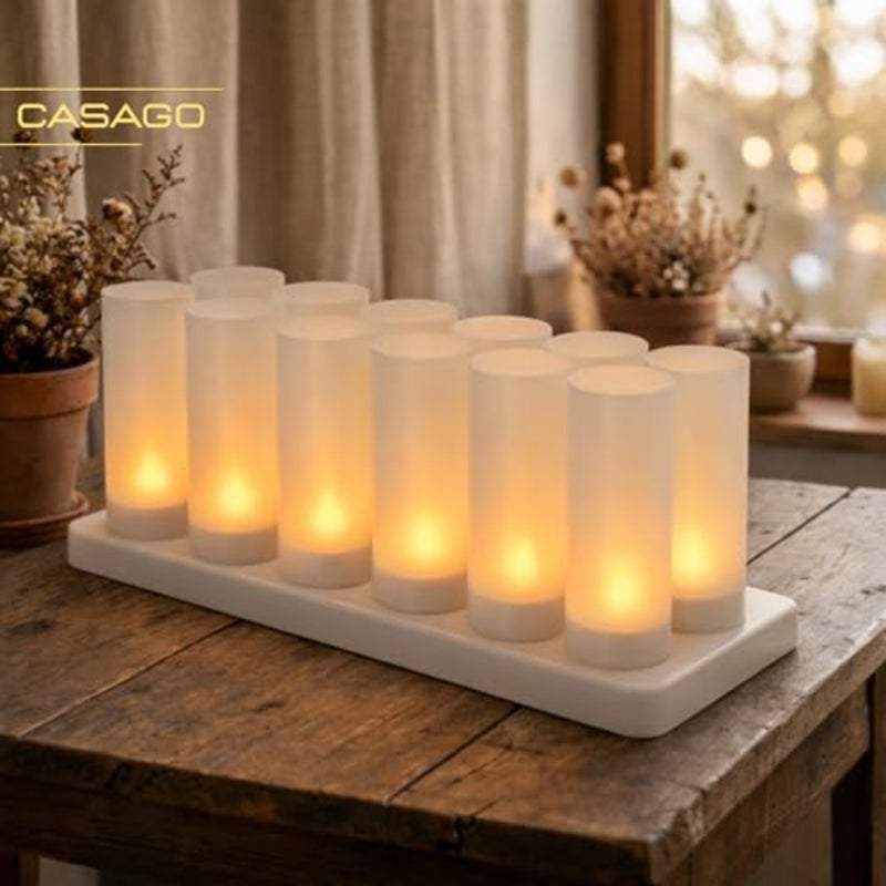 Rechargeable LED Flameless Candles Set of 12 with Charging Base Up to 24 Hours Battery Life Warm Flickering Light For Home Restaurant and Events - Image 3