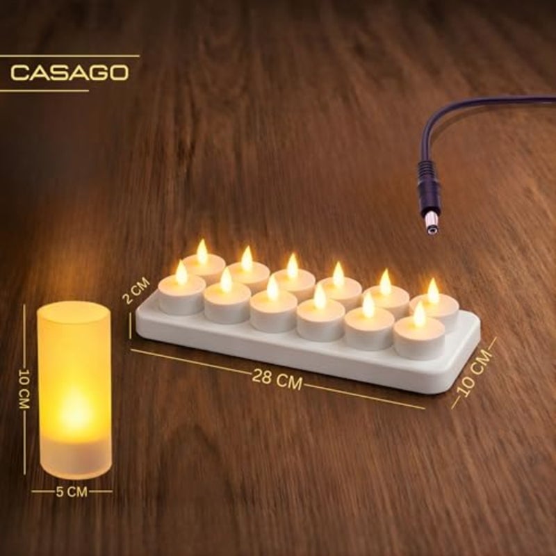 Rechargeable LED Flameless Candles Set of 12 with Charging Base Up to 24 Hours Battery Life Warm Flickering Light For Home Restaurant and Events - Image 5