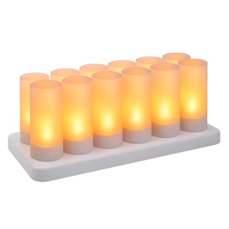 Rechargeable LED Flameless Candles Set of 12 with Charging Base Up to 24 Hours Battery Life Warm Flickering Light For Home Restaurant and Events - Image 1