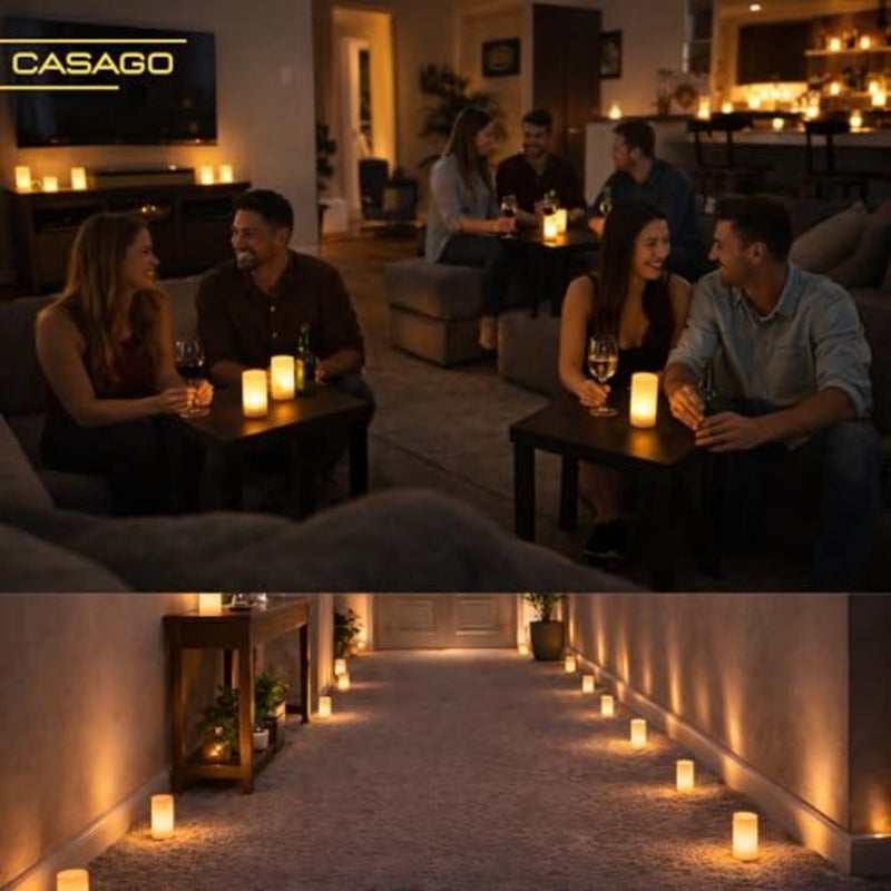 Rechargeable LED Flameless Candles Set of 12 with Charging Base Up to 24 Hours Battery Life Warm Flickering Light For Home Restaurant and Events - Image 2