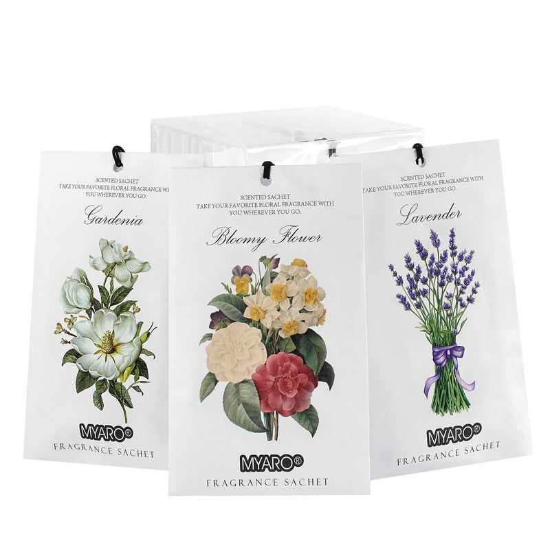 MYARO 12 Packs Scented Sachets for Drawer and Closet LongLasting Potpourri Bags Closet Air Freshener Home Fragrance Sachet 3 Scents Options Lavender Bloomy Flower Gardenia