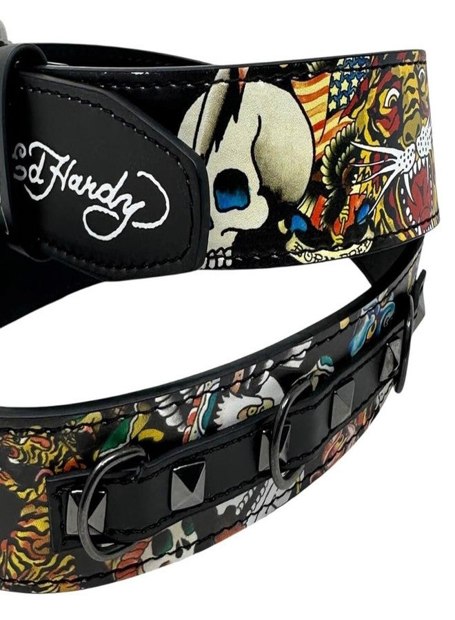 ED HARDY Men's Skull Tiger Print with Rivet Studs & D-Rings 38mm Belt (Black, 38) - Image 3