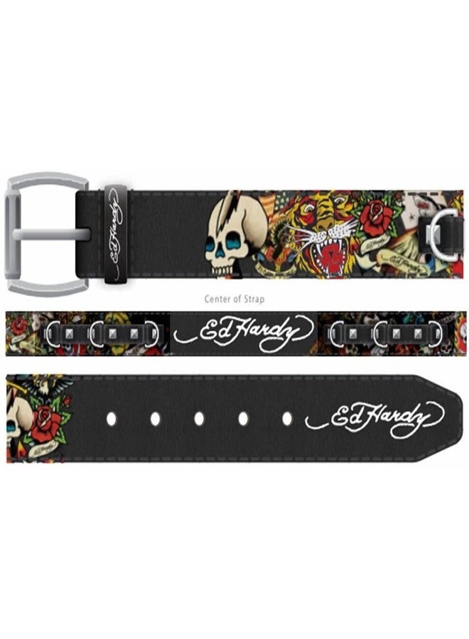 ED HARDY Men's Skull Tiger Print with Rivet Studs & D-Rings 38mm Belt (Black, 38) - Image 2