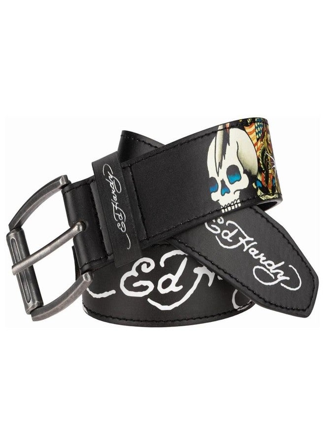 ED HARDY Men's Skull Tiger Print with Rivet Studs & D-Rings 38mm Belt (Black, 38) - Image 1