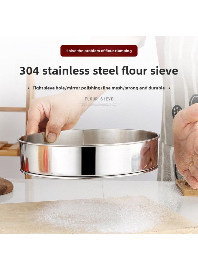 304 Stainless Steel Flour Sieve Household Round Sesame Sieve Traditional Chinese Medicine Powder Sieve Noun Restaurant Hand-held Baking Sieve-Specifications:Baozhuang (single Product)-Color:15cm (side Ring 201)60 Mesh  - Image 2