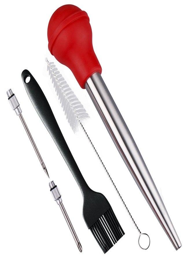 Smithcraft محقنة دهن الديك الرومي من سميثكرافت، مصنوعة من الفولاذ المقاوم للصدأ 18/8، تتضمن إبرتين وفرشتي تنظيف، مثالية لدهن الديك الرومي لإضافة نكهة مميزة للحوم والدواجن والبقر والدجاج. لون أحمر - Image 1