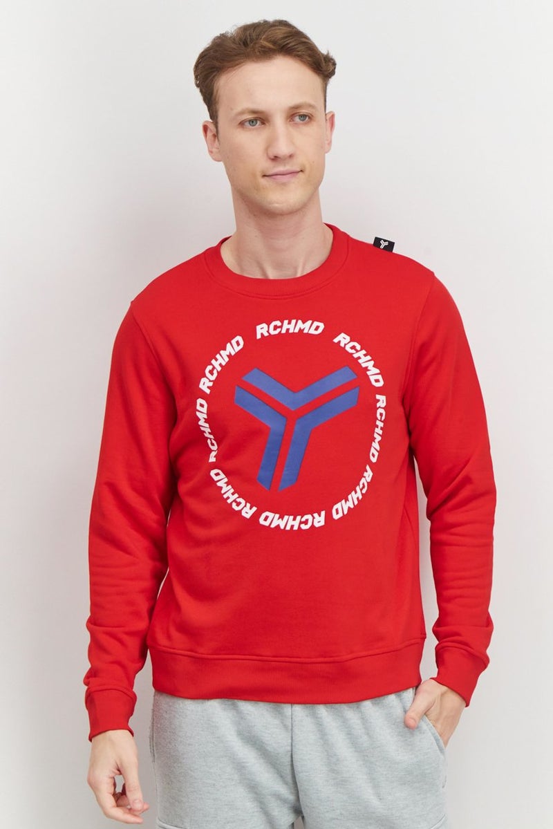 JOHN RICHMOND Men Sportswear Fit Crew Neck Brand Logo Sweatshirt, Red - Image 1