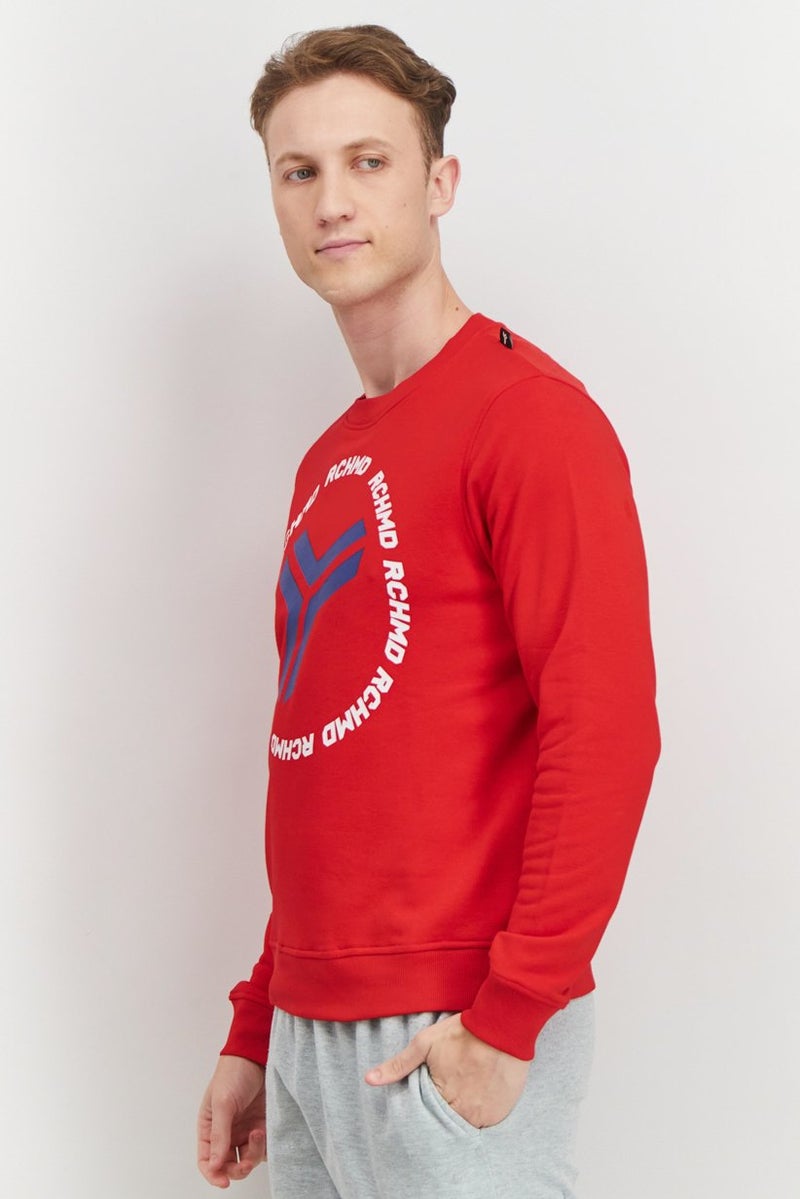 JOHN RICHMOND Men Sportswear Fit Crew Neck Brand Logo Sweatshirt, Red - Image 3