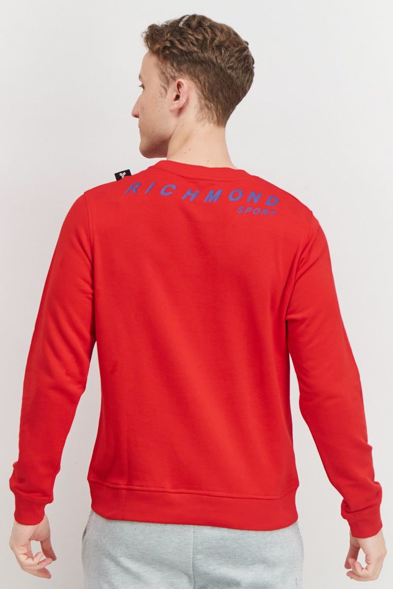 JOHN RICHMOND Men Sportswear Fit Crew Neck Brand Logo Sweatshirt, Red - Image 4