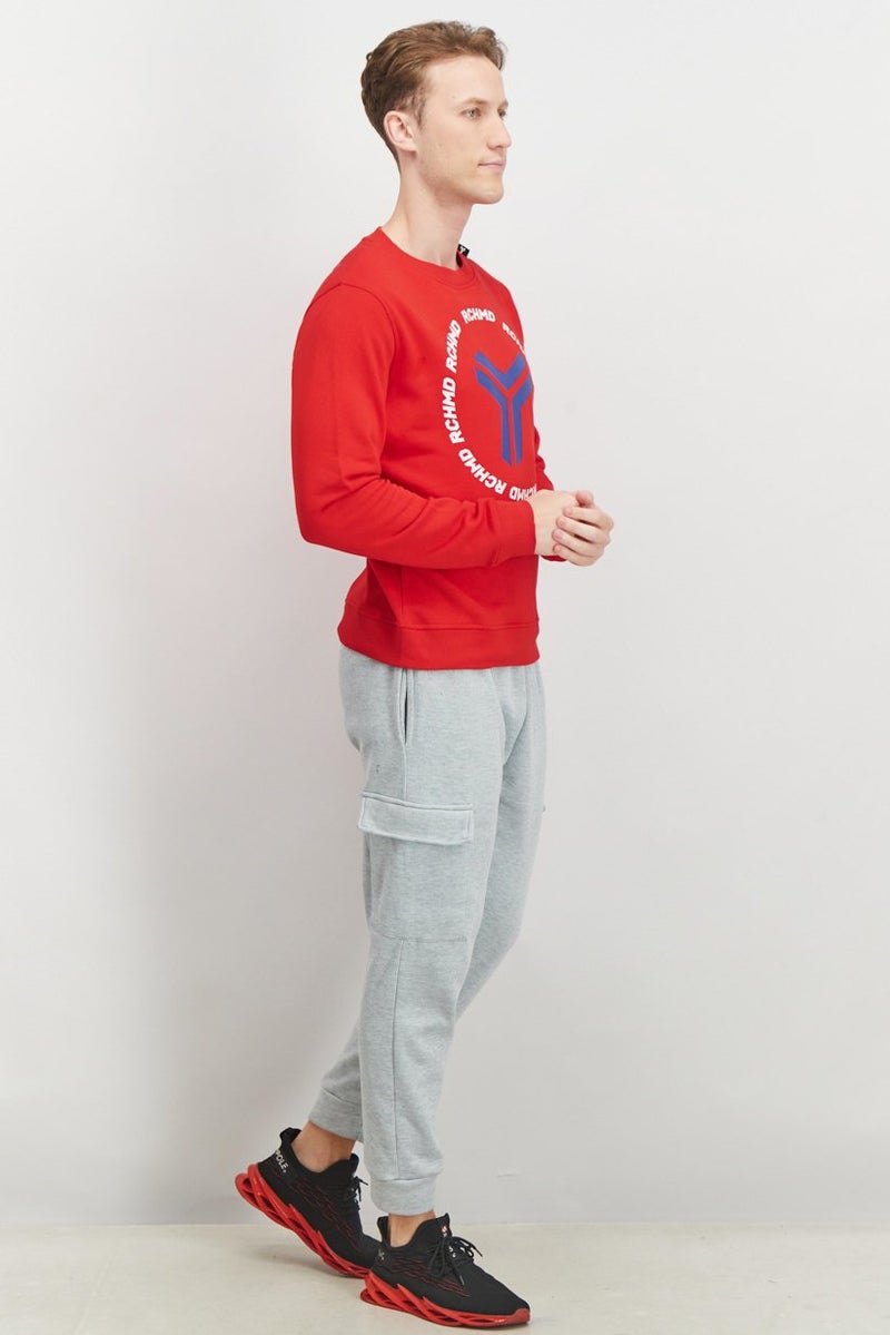 JOHN RICHMOND Men Sportswear Fit Crew Neck Brand Logo Sweatshirt, Red - Image 4