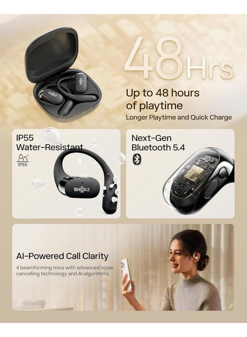 شوكز سماعات أذن لاسلكية مفتوحة OpenFit 2 | سماعات بلوتوث 5.2 مع ميكروفون، 48 ساعة من وقت التشغيل، شحن سريع عبر USB-C، مقاومة للماء IP55، تصميم مع خطاف للأذن، حقيبة حمل – سماعات ستيريو لاسلكية حقيقية - Image 3