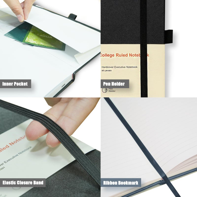 Heture 8 Pack Lined Journal Notebooks,A5 Hardcover Notebooks, 5.5 x 8.3 inch, 100GSM, 160 Pages, Classic College Ruled Notebooks for Writing/Work/Travel/College (Black) - Image 3