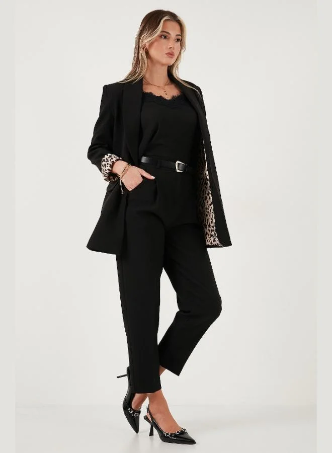 ليلا بنطلون نسائي ليلا بقصة مستقيمة وخصر مرتفع وحزام