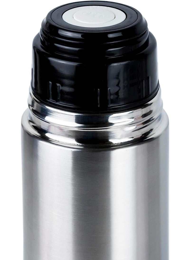 نيسان قارورة نيسان الحرارية المفرغة من الفولاذ المقاوم للصدأ - سعة 1 لتر | مزدوجة الجدار ومعزولة حرارياً | بتصميم شريط لوني (فضي/بنفسجي) | لحفظ المشروبات الساخنة والباردة - Image 2