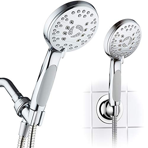 AquaSpa High Pressure 6-setting Luxury Handheld Shower Head – Extra Long 6 Foot Stainless Steel Hose – Anti Clog Jets – Anti Slip Grip – Top US Brand – Includes Extra Wall Bracket – Chrome Finish - Image 1