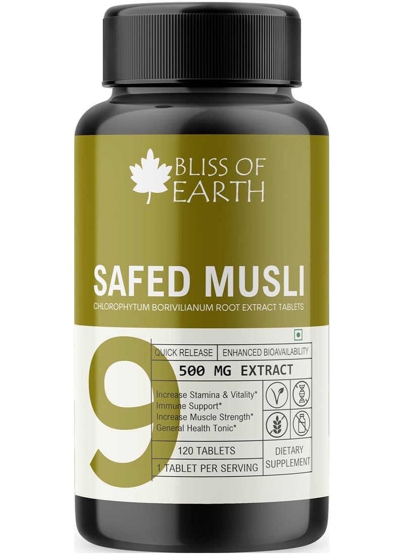BLISS OF EARTH - Safed Musli Tablets 120 Count 500Mg Pure Extract Per Serving For Energy And Vitality - Image 1